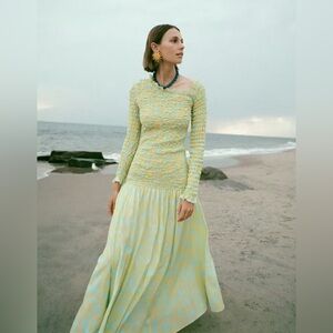 Rhode green blue smocked Lettie maxi dress